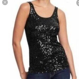 Banana Republic Womens Sequin Tank Top Scoop Neck 233760-01 Black Size Small